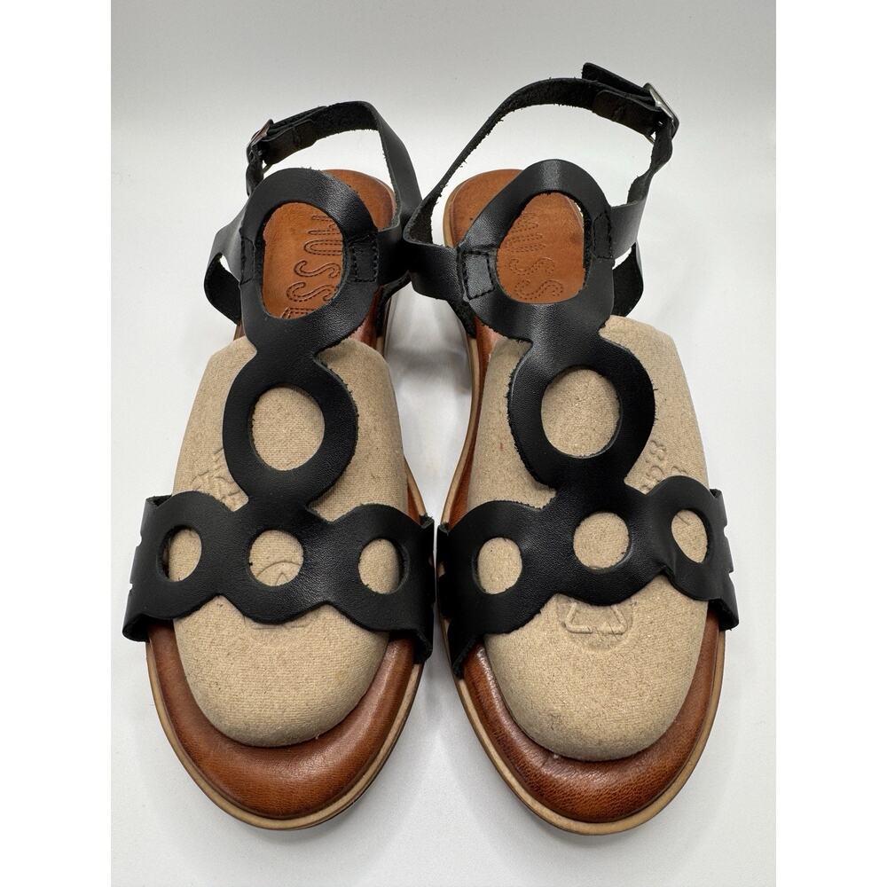 Musse & Cloud "NENUFAR" Leather Women's Shoe Black Platform Sandal Size 38